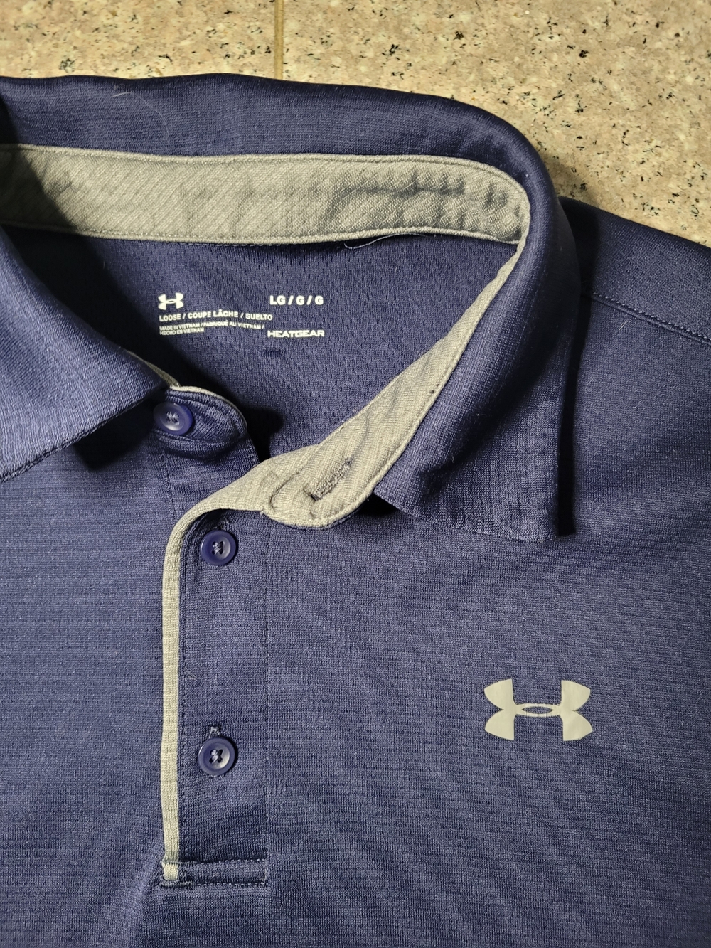 Under Armour Navy Polo with Gray Trim Size Large - Picture 2 of 4